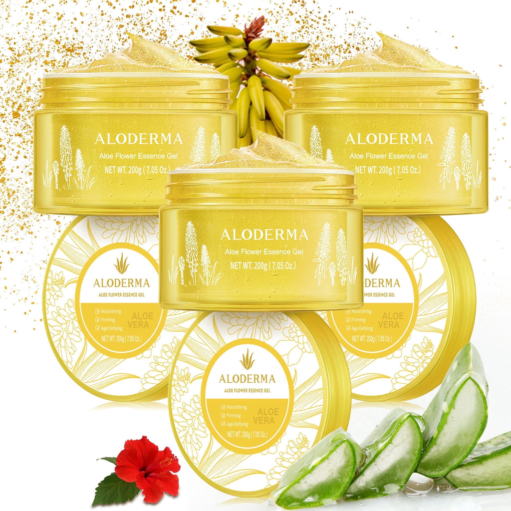Age-Defying 24K Gold Leaf Aloe Flower Essence Gel, Made within 12 Hours of Harvest - Luxurious Aloe Gel with Allantoin &amp; Hyaluronic Acid for a Glowing, Shimmering, Youthful Complexion, 7oz