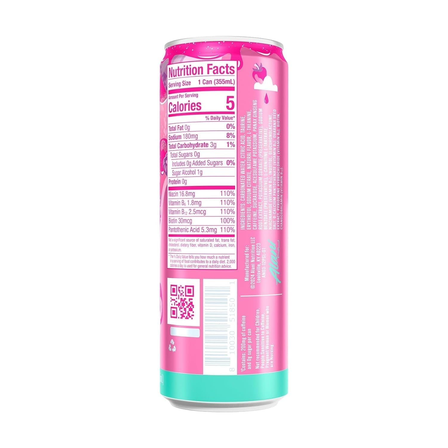 New Alani Energy Drink, Pink Slush Flavor, Sugar-Free, 12 fl oz Low-Calorie Energy Boost (Pack of 6)