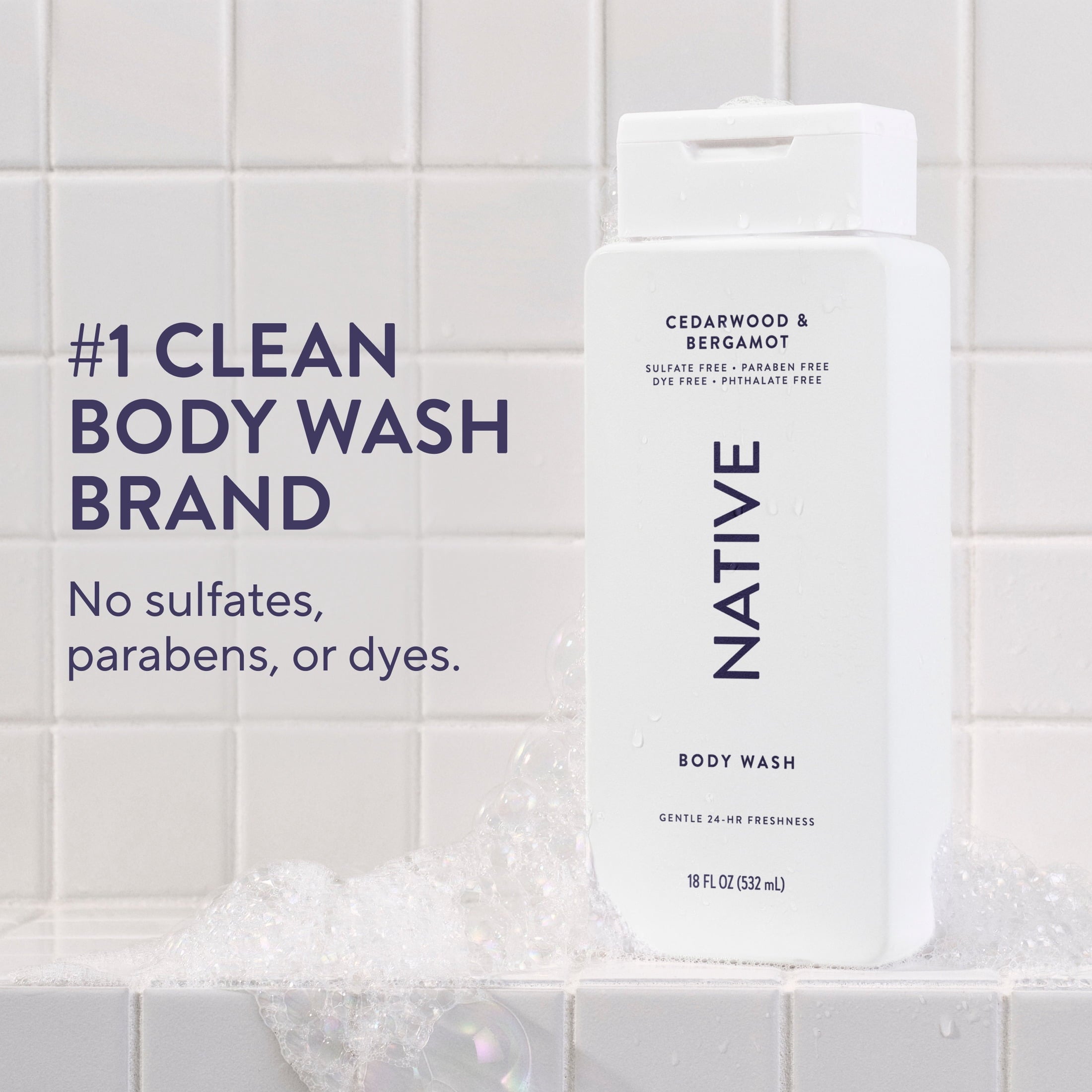 Body Wash, Cedarwood &amp; Bergamot, Sulfate Free, Naturally Derived Ingredients, 24hr Freshness, for Women &amp; Men, 18 fl oz