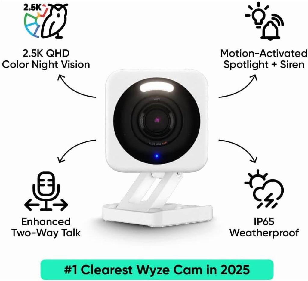 Cam V4 2.5K QHD Smart Home WiFi Security Camera Indoor/Outdoor, Motion Detection, Color Night Vision and Spotlight
