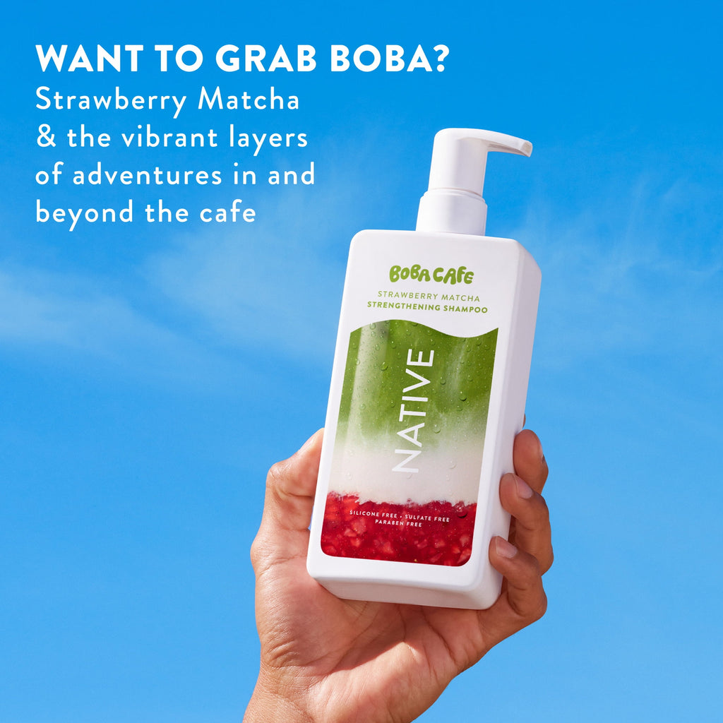 Strengthening Shampoo, Limited Edition Strawberry Matcha, Sulfate Free Shampoo for Women and Men, Boba Café, 16.5 fl oz