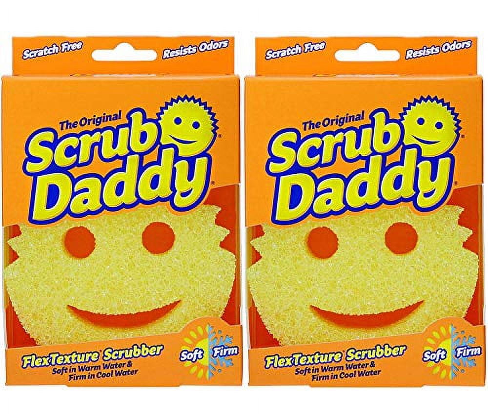Scrub Daddy Sponge - Scratch Free Scrubber for Dishes and Home, Odor Resistant, Soft in Warm Water, Firm in Cold, Deep Cleaning Kitchen and Bathroom, Multi-use, Dishwasher Safe, 2ct