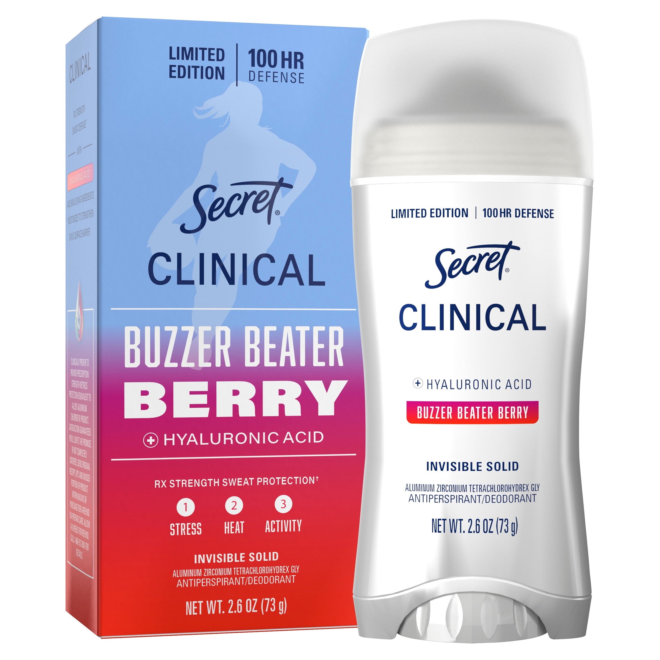 Clinical Strength 100HR Hyaluronic Acid Antiperspirant Deodorant for Women, Invisible Solid, Paige Bueckers Buzzer Beater Berry, 2.6 oz