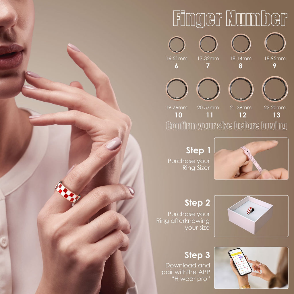 Ring, Suitable for Both Men and Women, 5ATM Waterproof, Activity/Sleep/Temperature Monitoring, Family Care Mode, Compatible with Android and iOS.