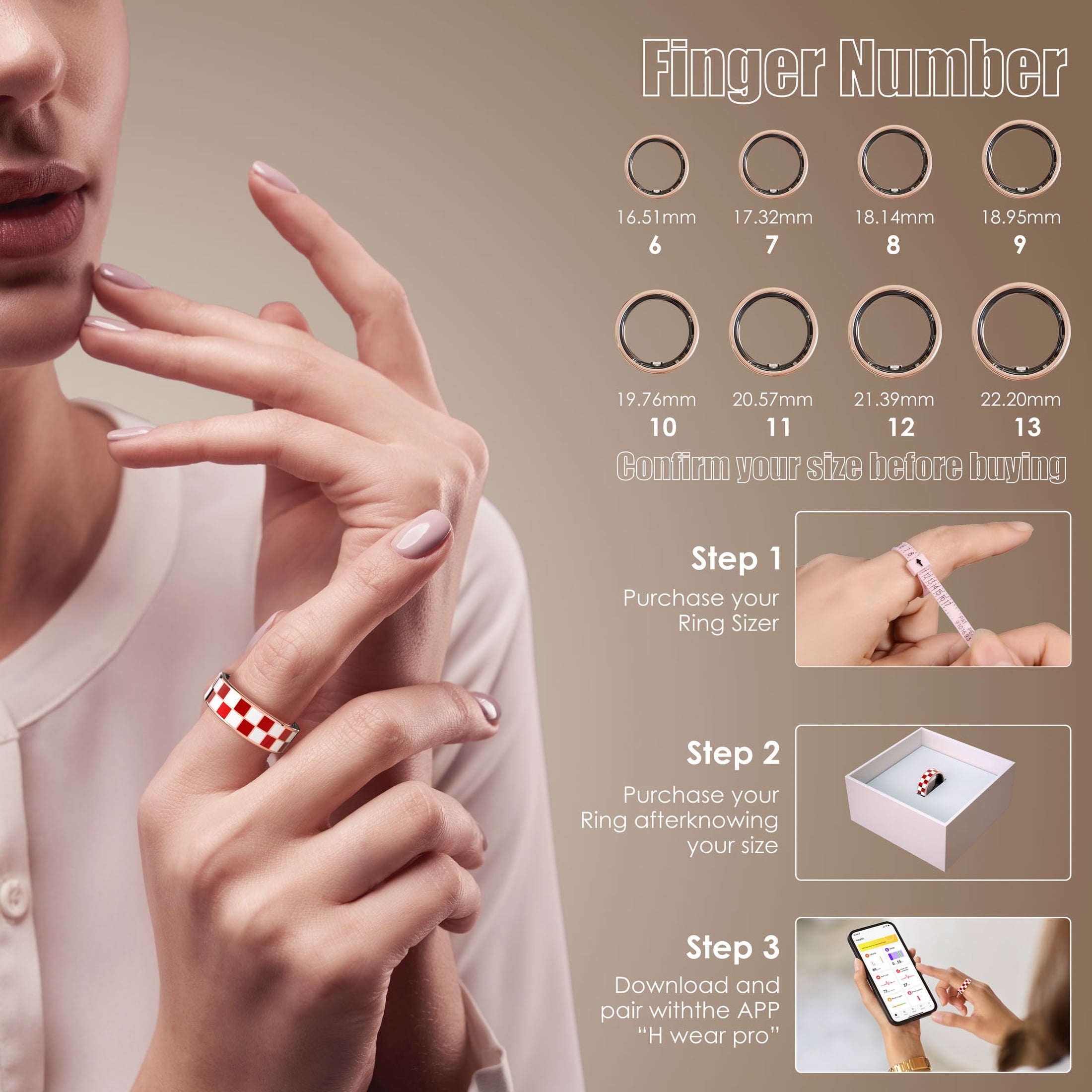 Ring, Suitable for Both Men and Women, 5ATM Waterproof, Activity/Sleep/Temperature Monitoring, Family Care Mode, Compatible with Android and iOS.