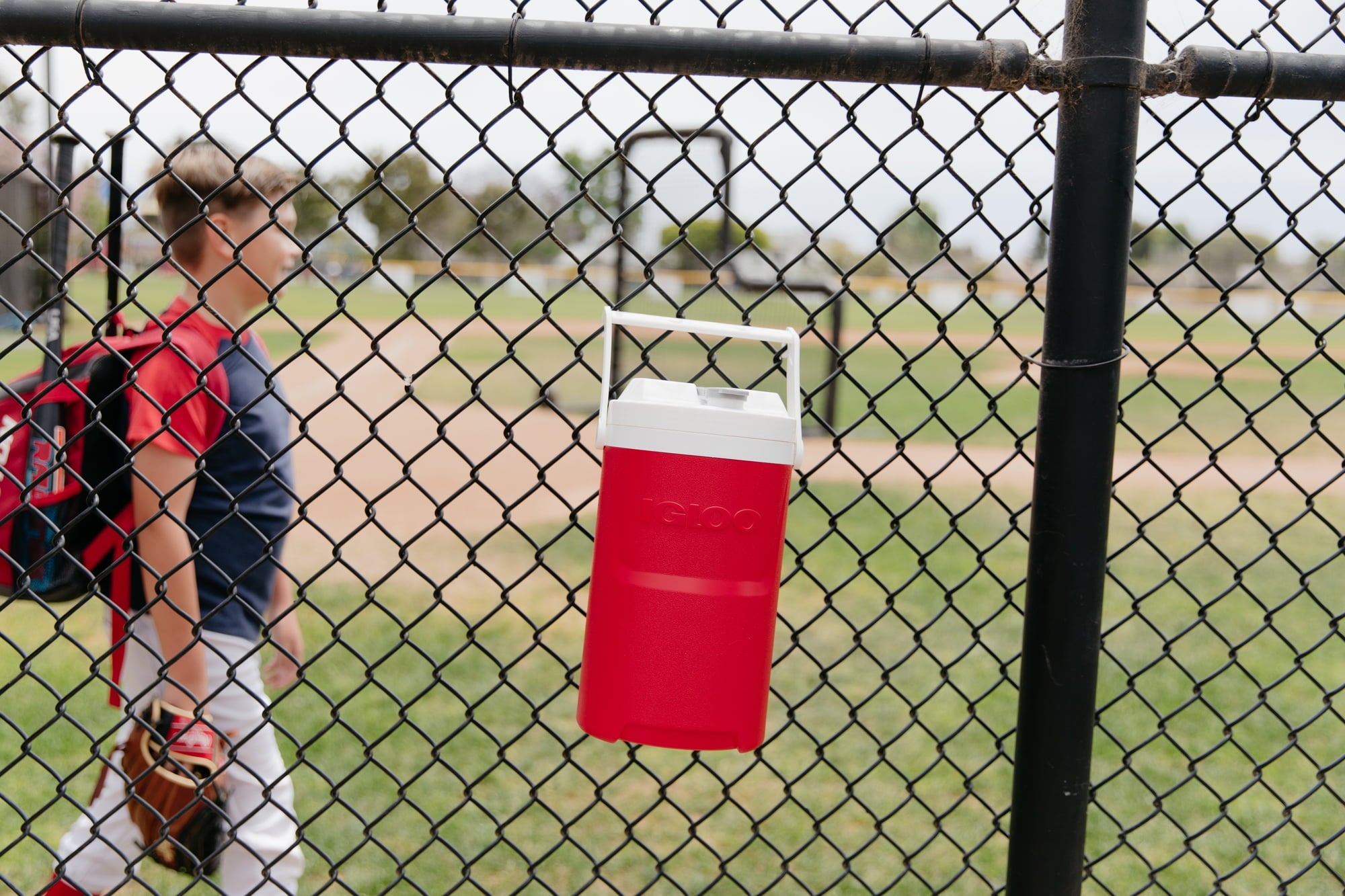 1 Gallon Sports Plastic Beverage Jug with Hooks, Red