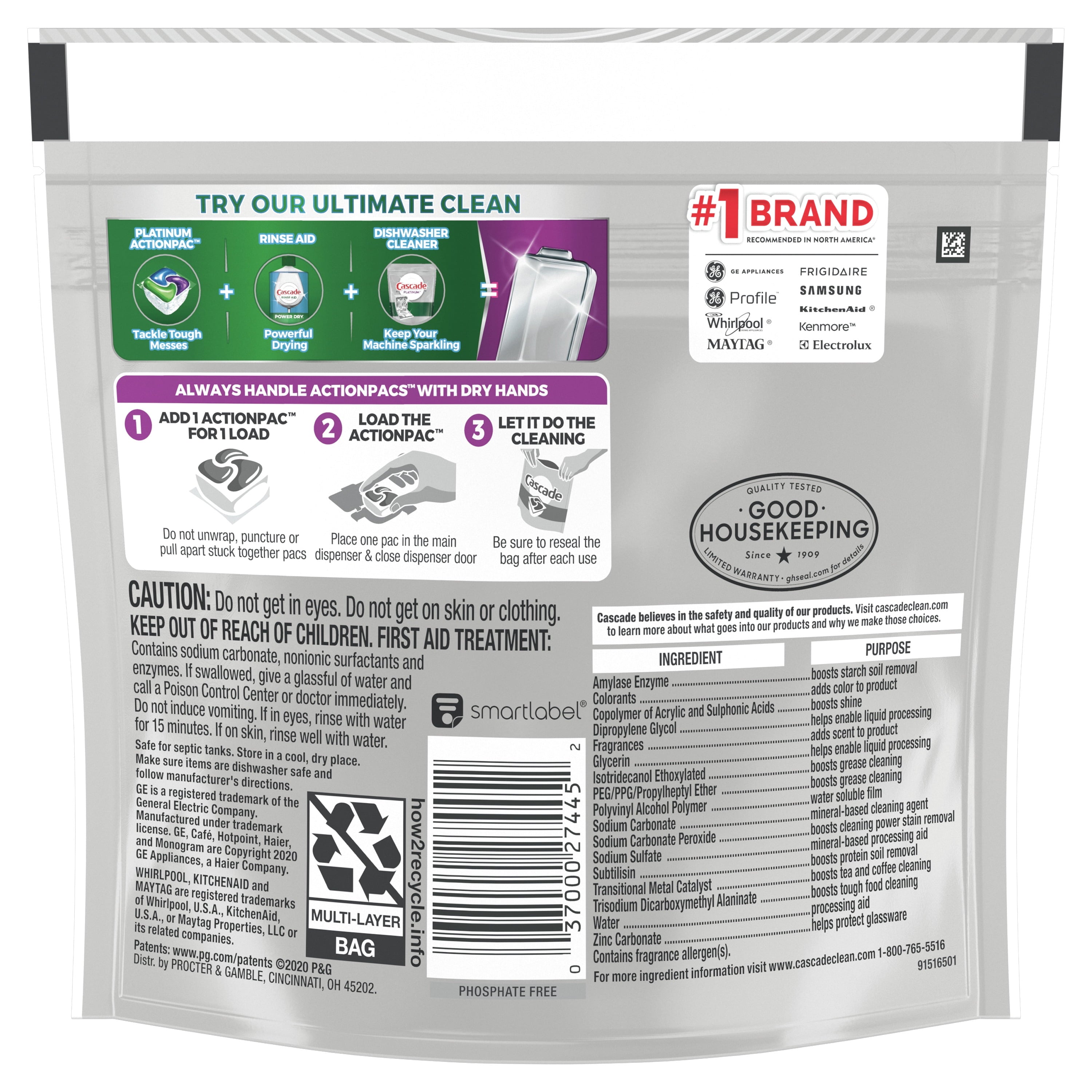 Platinum ActionPacs + Oxi, Dishwasher Detergent, Fresh Scent, 14 Ct