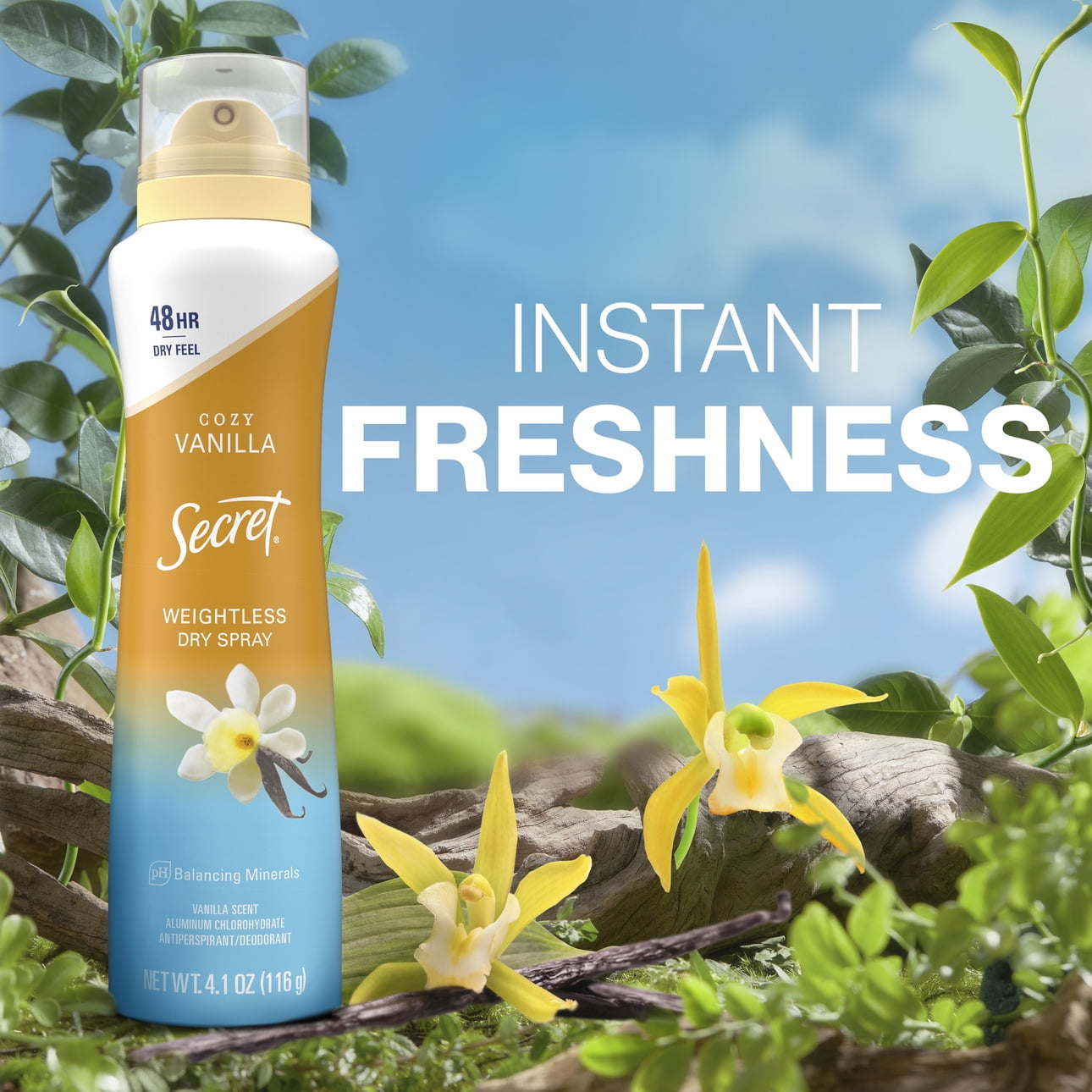 Dry Spray Antiperspirant Deodorant, Vanilla and Argan Oil, 4.1oz.