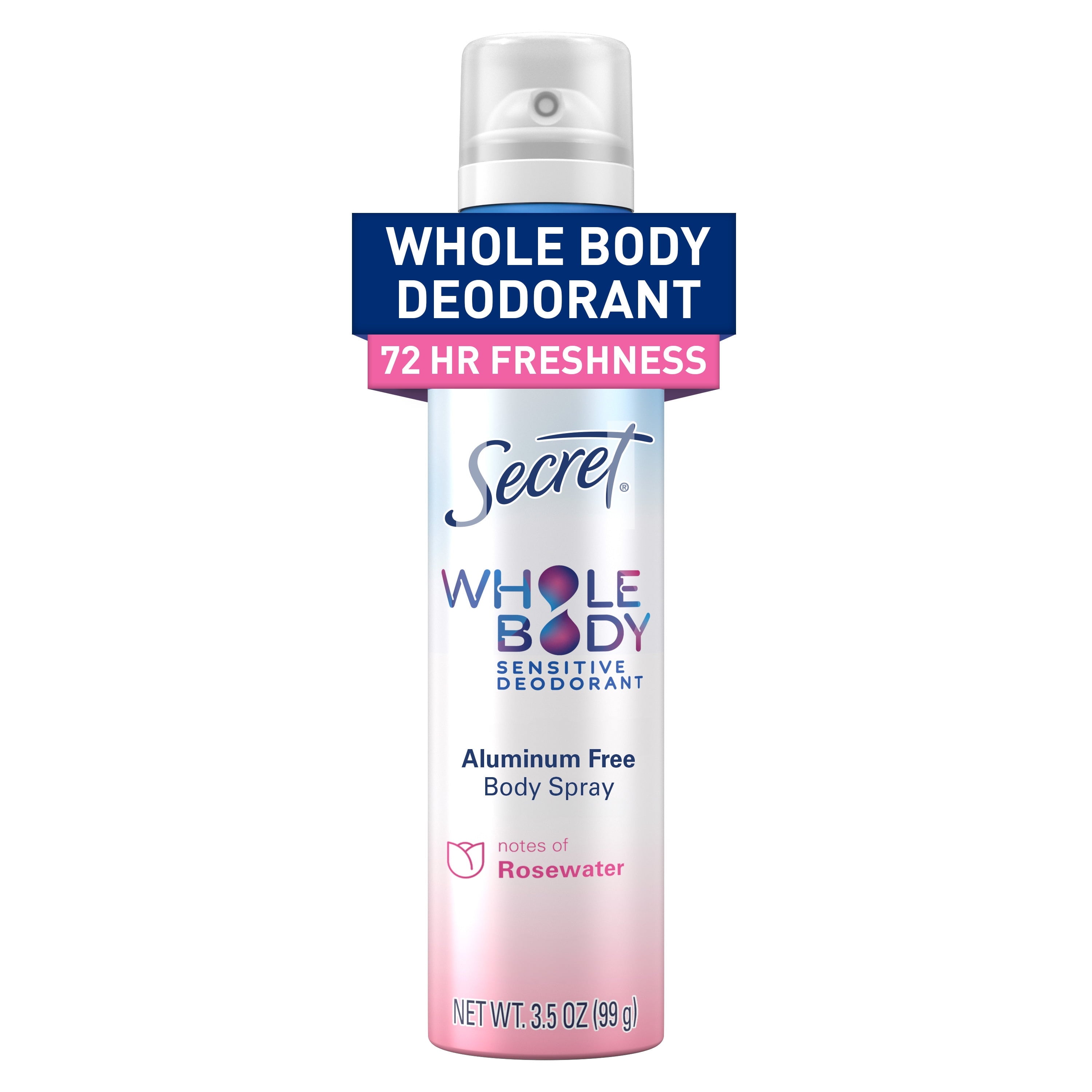 Whole Body Deodorant Spray for Women, Rosewater Scent, Aluminum Free Deodorant Stick, 72 HR Odor Protection, 3.5oz