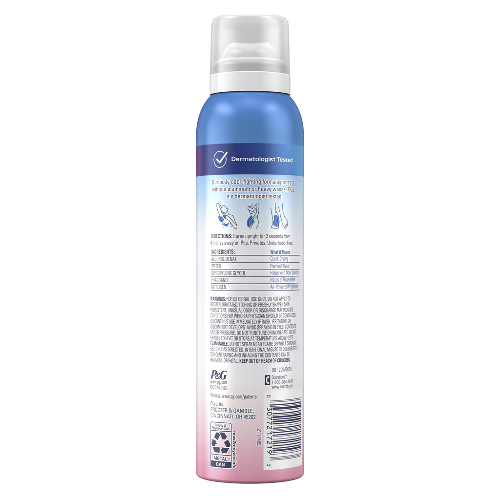 Whole Body Deodorant Spray for Women, Rosewater Scent, Aluminum Free Deodorant Stick, 72 HR Odor Protection, 3.5oz