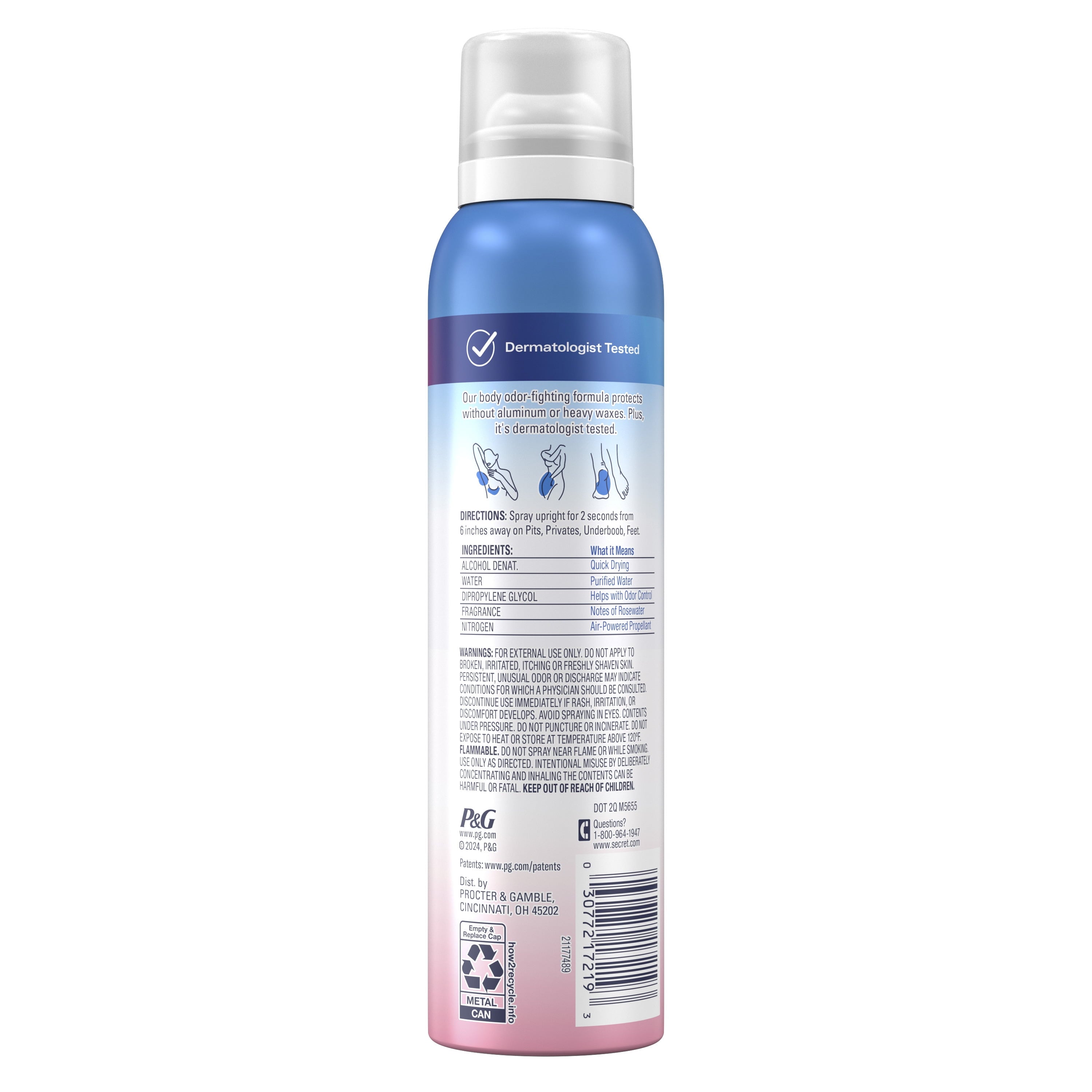 Whole Body Deodorant Spray for Women, Rosewater Scent, Aluminum Free Deodorant Stick, 72 HR Odor Protection, 3.5oz