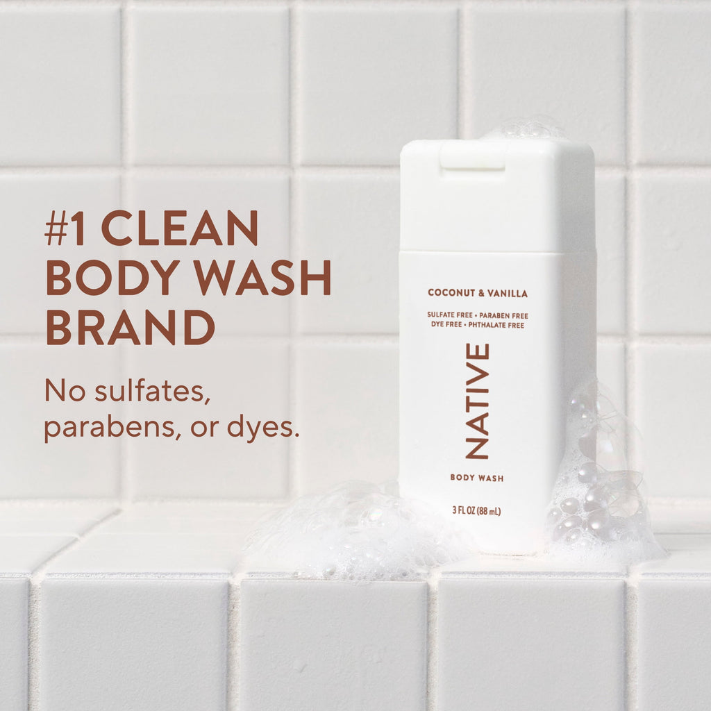 Body Wash, Sulfate Free, Coconut &amp; Vanilla, for Women and Men, Travel Size 3 oz