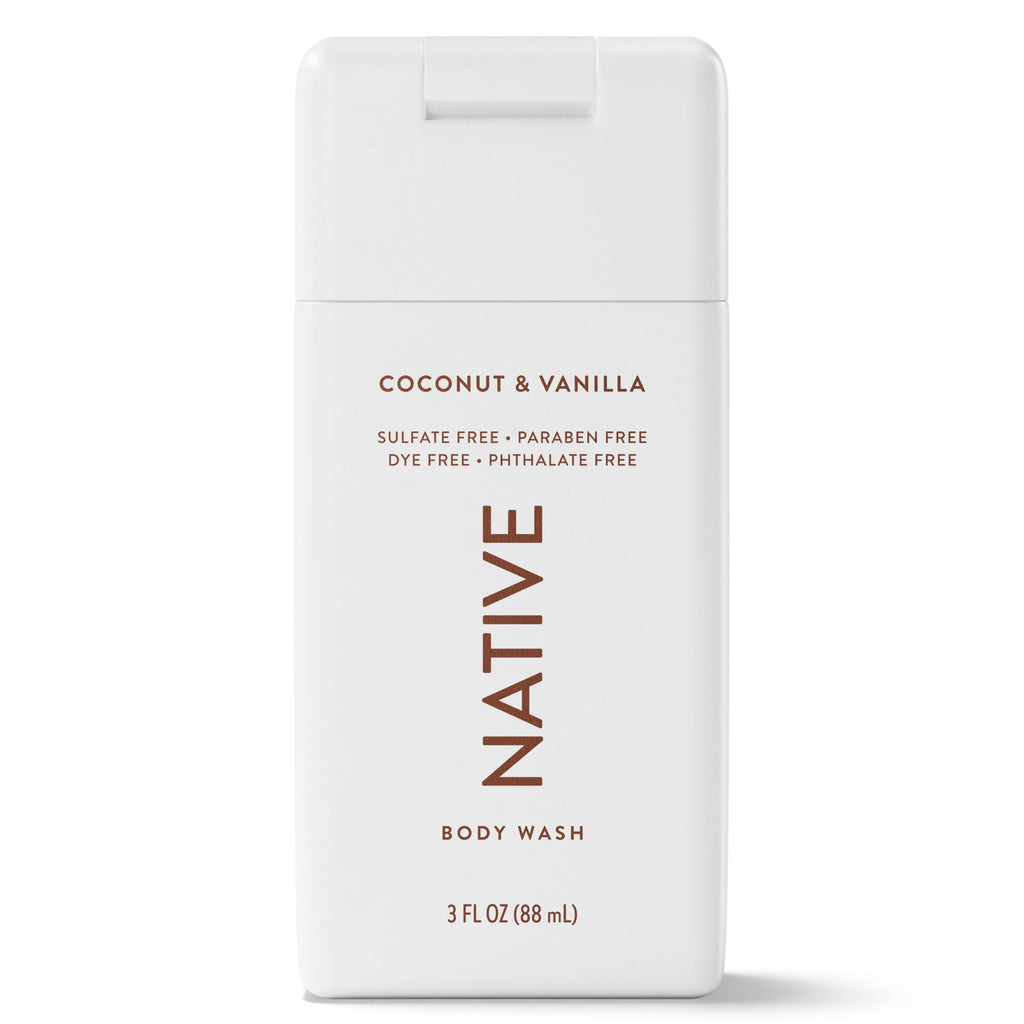 Body Wash, Sulfate Free, Coconut &amp; Vanilla, for Women and Men, Travel Size 3 oz