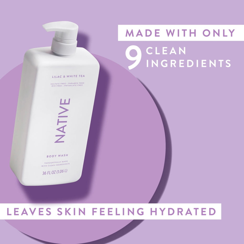 Body Wash, Lilac &amp; White Tea, Sulfate Free, Naturally Derived Ingredients, 24hr Freshness, for Women &amp; Men, 36 fl oz