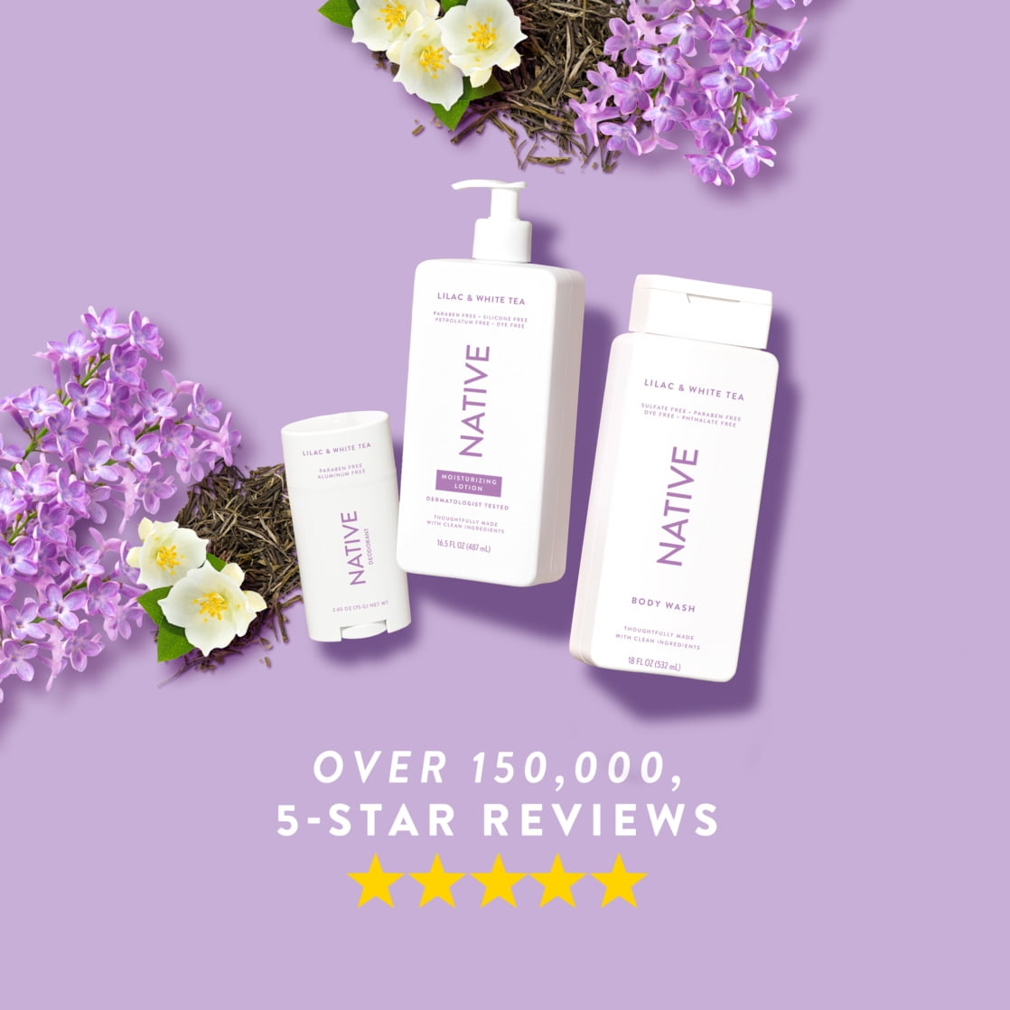 Body Wash, Lilac &amp; White Tea, Sulfate Free, Naturally Derived Ingredients, 24hr Freshness, for Women &amp; Men, 36 fl oz