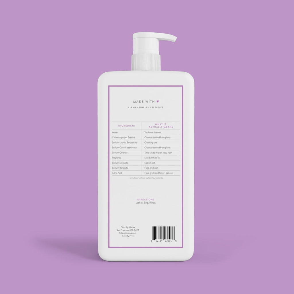Body Wash, Lilac &amp; White Tea, Sulfate Free, Naturally Derived Ingredients, 24hr Freshness, for Women &amp; Men, 36 fl oz