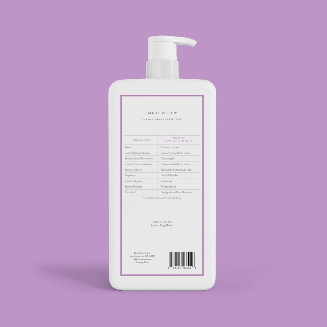 Body Wash, Lilac &amp; White Tea, Sulfate Free, Naturally Derived Ingredients, 24hr Freshness, for Women &amp; Men, 36 fl oz