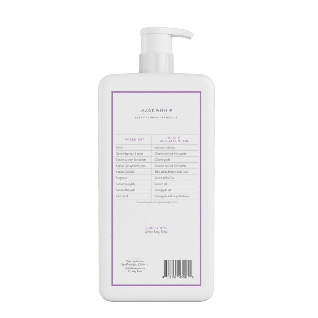 Body Wash, Lilac &amp; White Tea, Sulfate Free, Naturally Derived Ingredients, 24hr Freshness, for Women &amp; Men, 36 fl oz