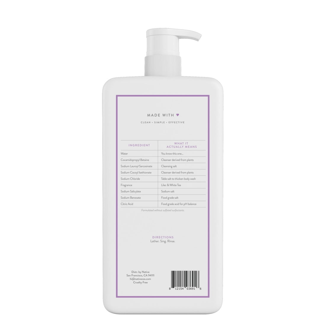 Body Wash, Lilac &amp; White Tea, Sulfate Free, Naturally Derived Ingredients, 24hr Freshness, for Women &amp; Men, 36 fl oz
