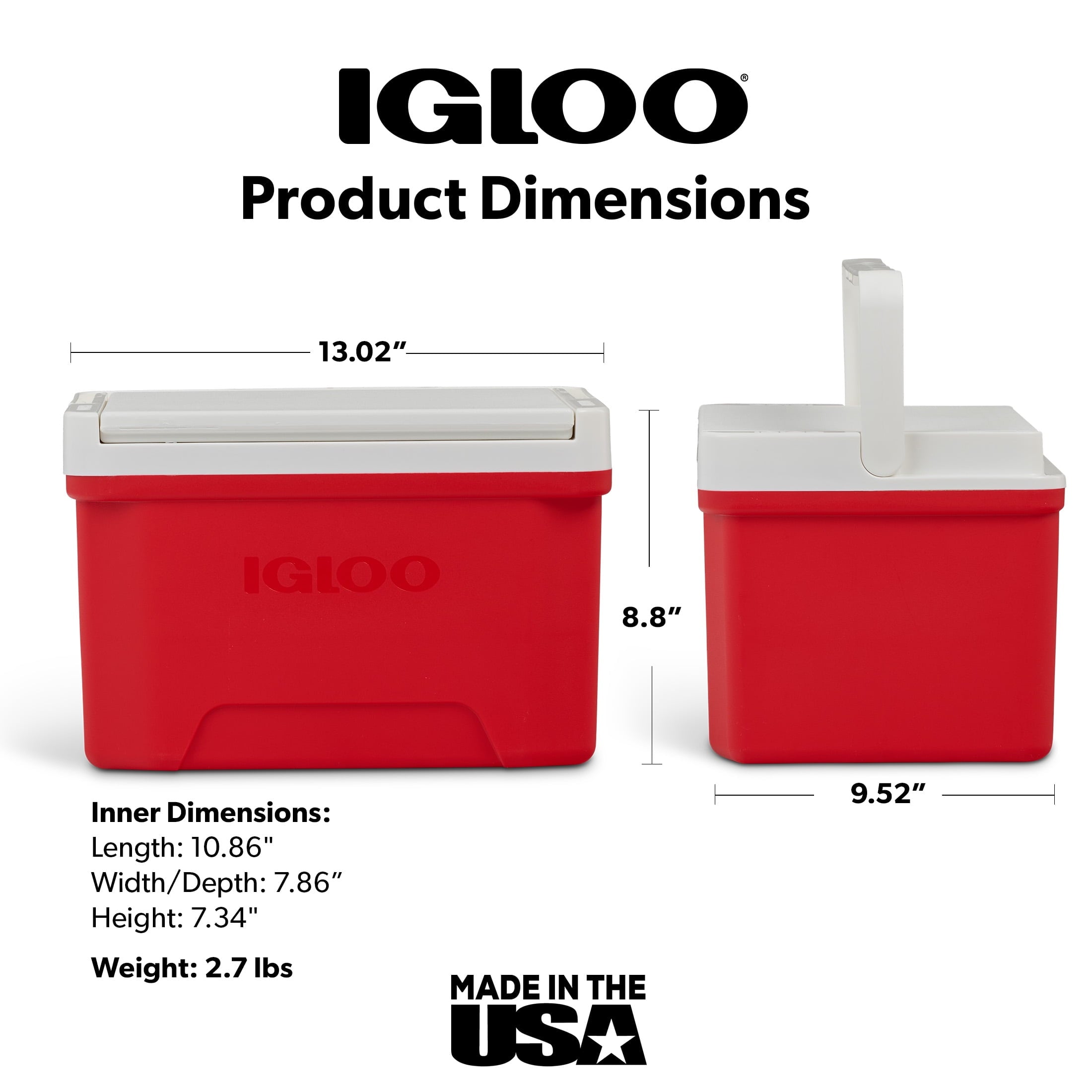 Small Cooler, 9 Quart Laguna Ice Chest, 13 Can Capacity, Red