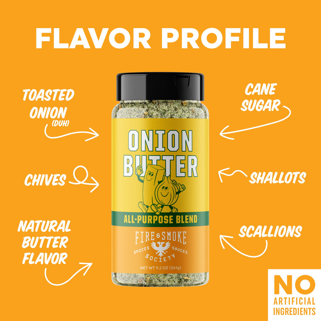 Fire &amp; Smoke Society Onion Butter All Purpose Seasoning Blend, BBQ Rub, 9.2 Ounce Mixed Spices &amp; Seasonings