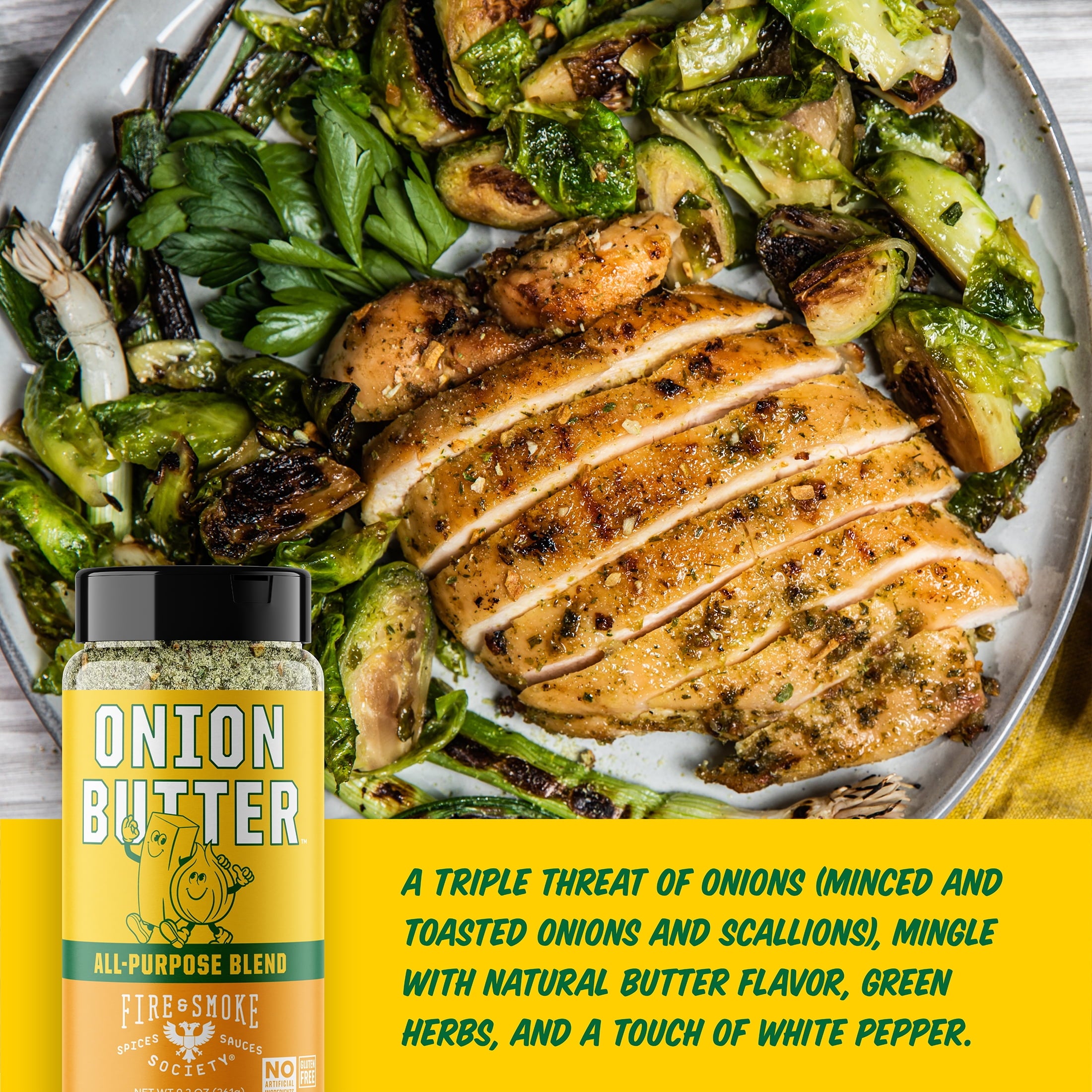 Fire &amp; Smoke Society Onion Butter All Purpose Seasoning Blend, BBQ Rub, 9.2 Ounce Mixed Spices &amp; Seasonings