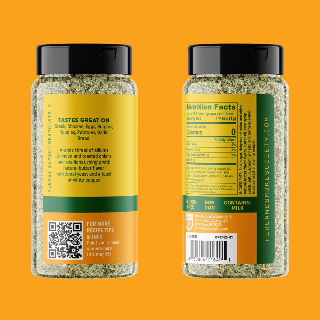 Fire &amp; Smoke Society Onion Butter All Purpose Seasoning Blend, BBQ Rub, 9.2 Ounce Mixed Spices &amp; Seasonings