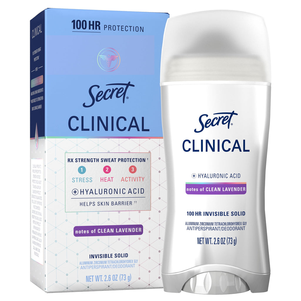 Clinical Antiperspirant Deodorant for Women, 100HR Sweat &amp; Odor Protection, Hyaluronic Acid, Invisible Solid, Clean Lavender, 2.6 oz