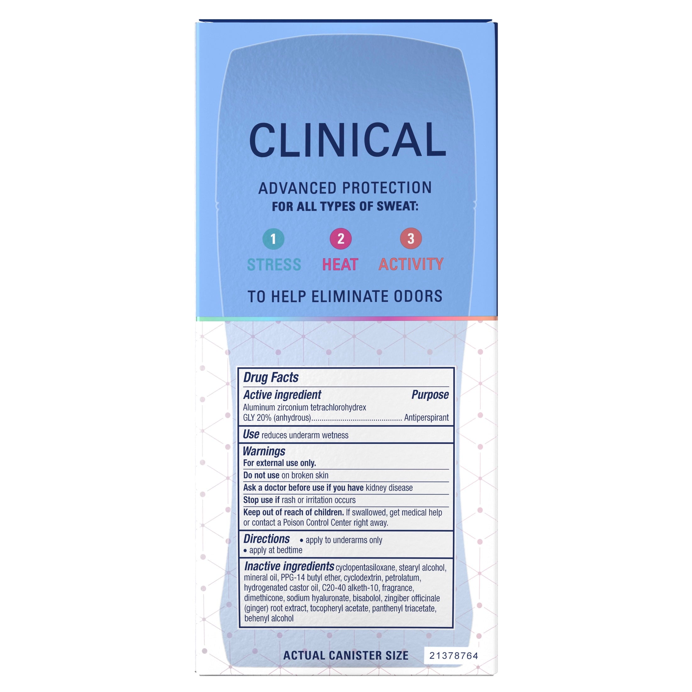 Clinical Antiperspirant Deodorant for Women, 100HR Sweat &amp; Odor Protection, Hyaluronic Acid, Invisible Solid, Clean Lavender, 2.6 oz