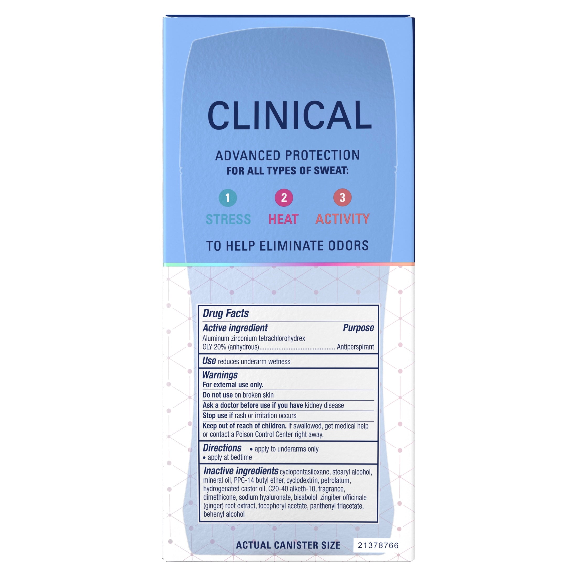 Clinical Antiperspirant Deodorant for Women, 100HR Sweat &amp; Odor Protection, Hyaluronic Acid, Invisible Solid, Clean Lavender, 2.6 oz
