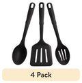 (4 pack) 3-Piece Kitchen Utensil Set, Slotted Spatula, Slotted Spoon and Solid Spoon, Black, Nylon