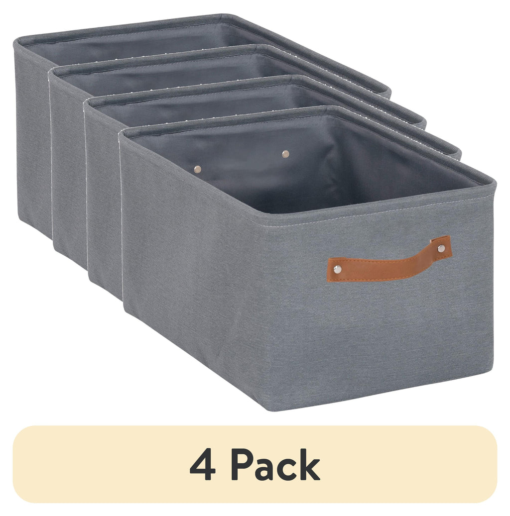 Natural Canvas Fabric Decorative Storage Basket with Handles, 15 in x 8 in x 11 in