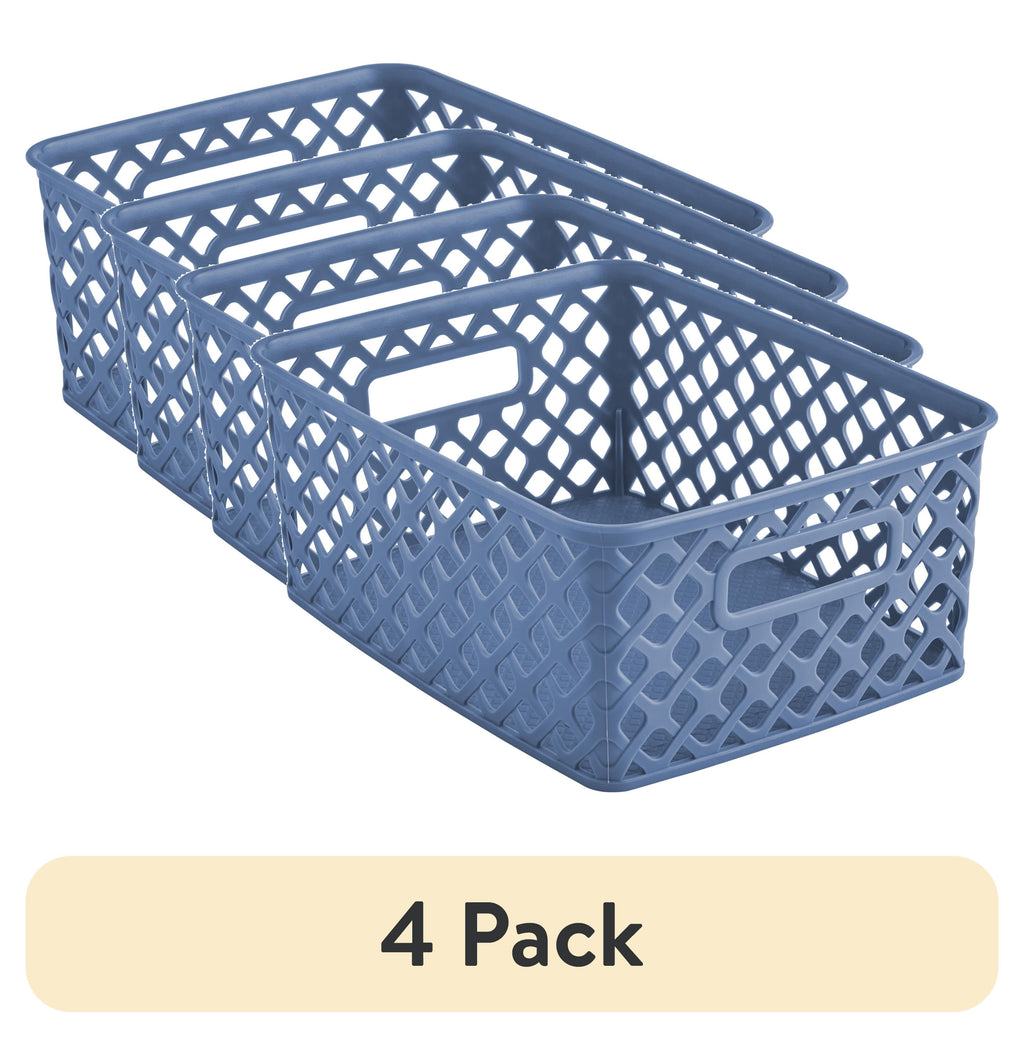 Small White Decorative Plastic Storage Basket, 10 in x 8 in x 4 in