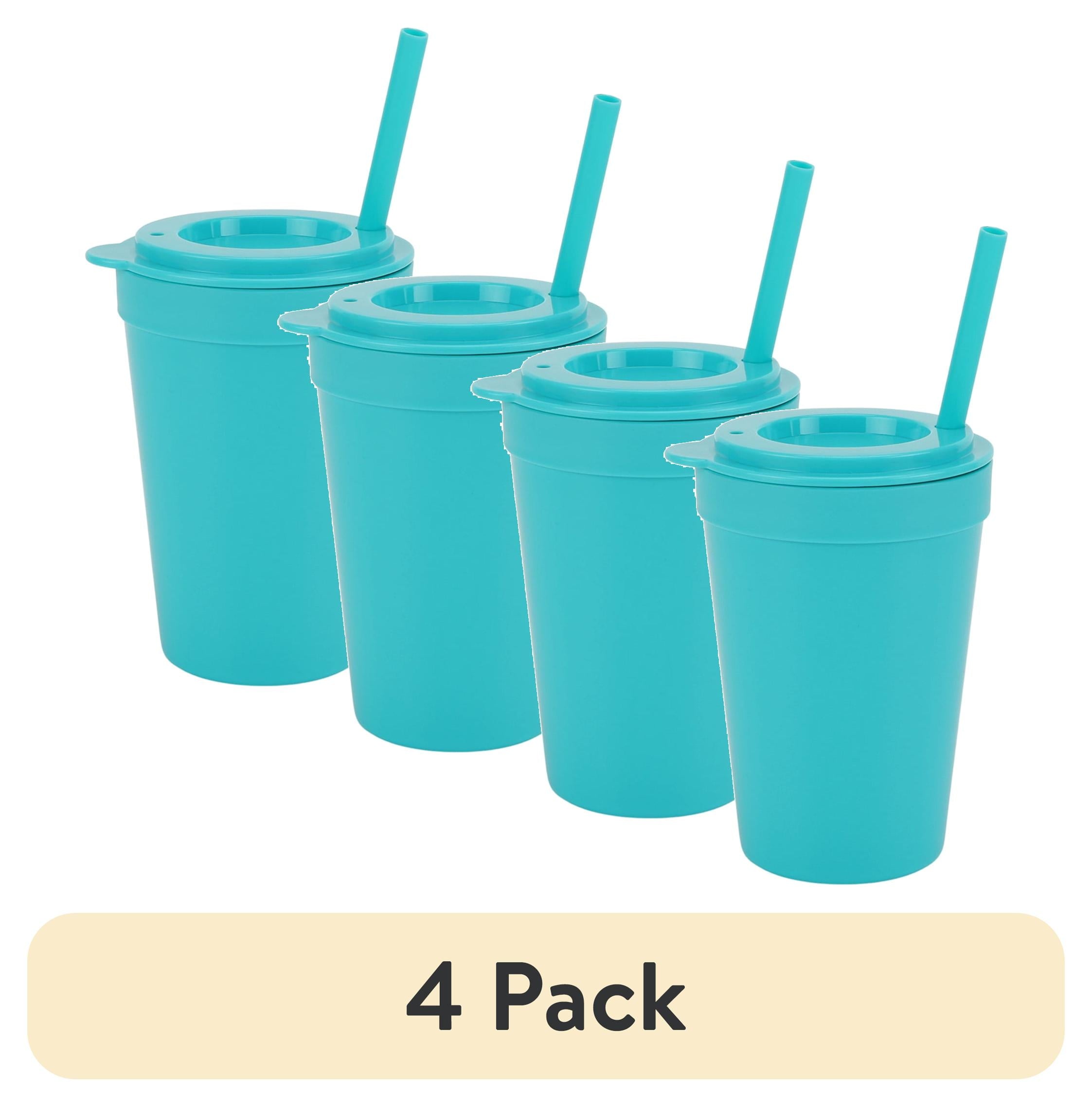 4-Pack Plastic 15-Ounce Capacity Tumbler Set with Lid and Straw, Multi-Colored