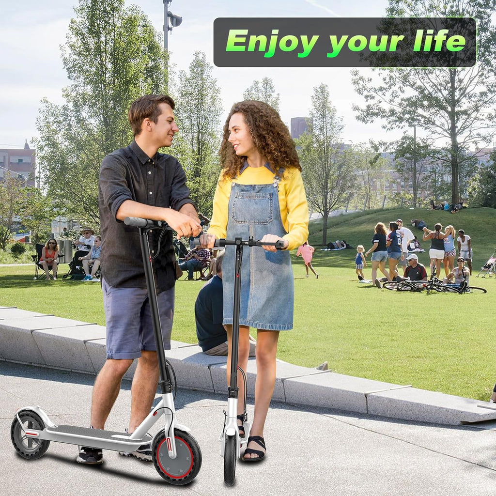Electric Scooter - 8.5" Solid Tires, 350W Motor, Up to 19 MPH and 21-23 Miles Long-Range Portable Foldable Commuting Scooter for Adults with Double Braking System and App