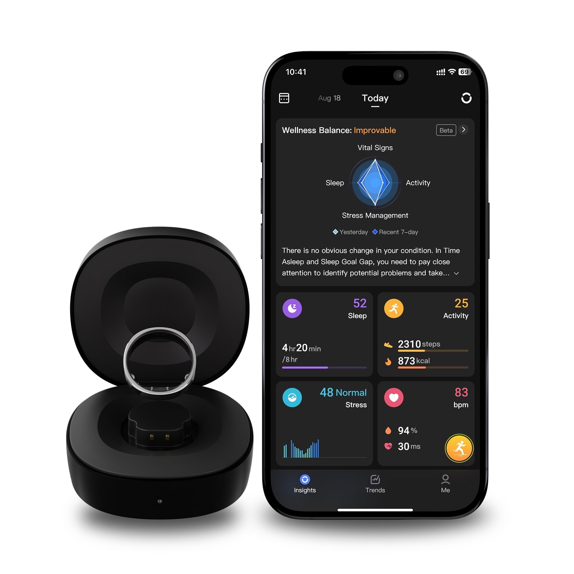 2 Ultra-Thin Smart Ring with Monitoring and Health Tracking (Size 11; Future Silver), 123031101