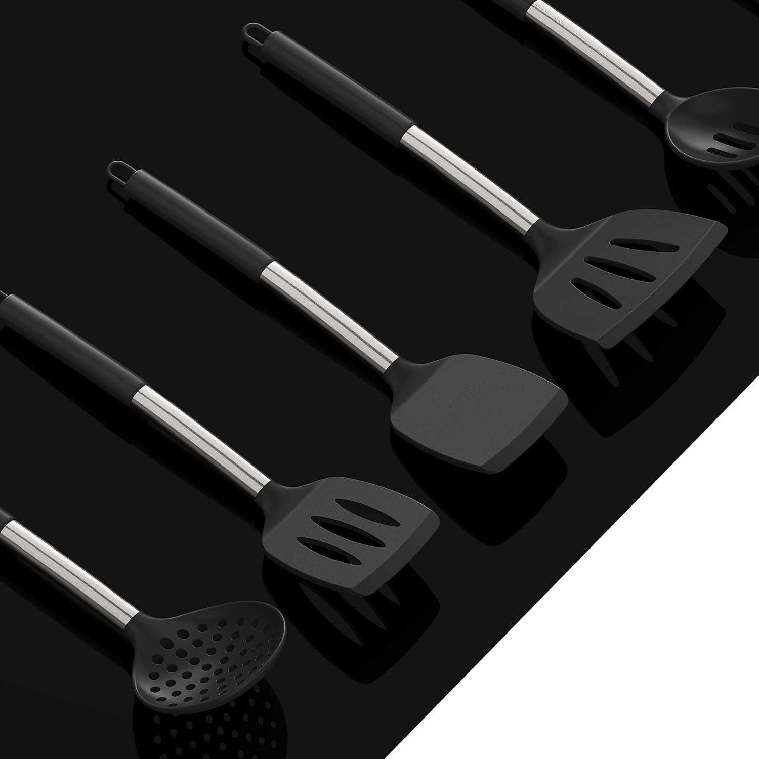 Large Silicone Cooking Utensils Set - Kitchen Utensils,Turner Tongs,Spatula,Spoon,Brush,Whisk,Stainless Steel Silicone Cooking Tool for Nonstick Cookware, (Khaki)