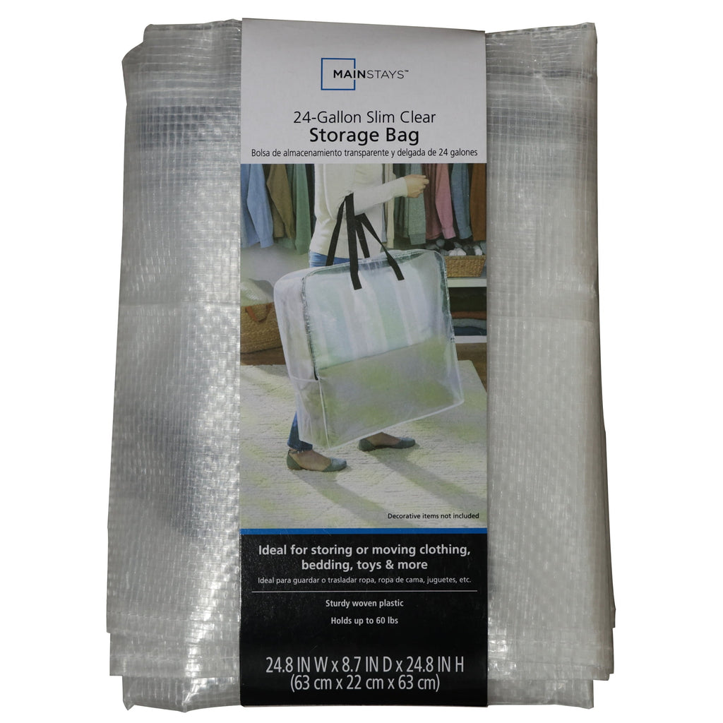 Clear 24 Gallon Heavy Duty Slim Storage and Moving Bag with Zipper Closure and Dual Carry Handles