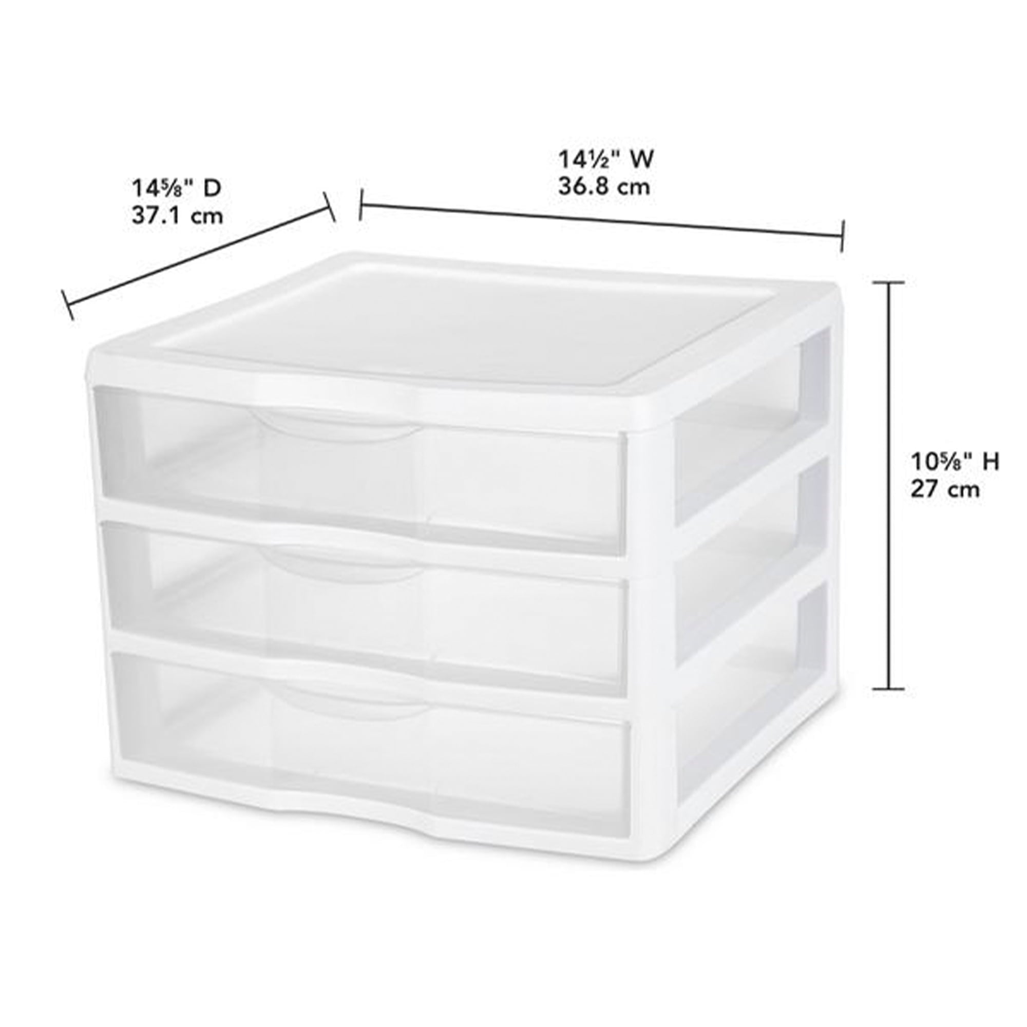 Wide 3 Drawer Unit, Clear Plastic Countertop or Desktop Drawers, White