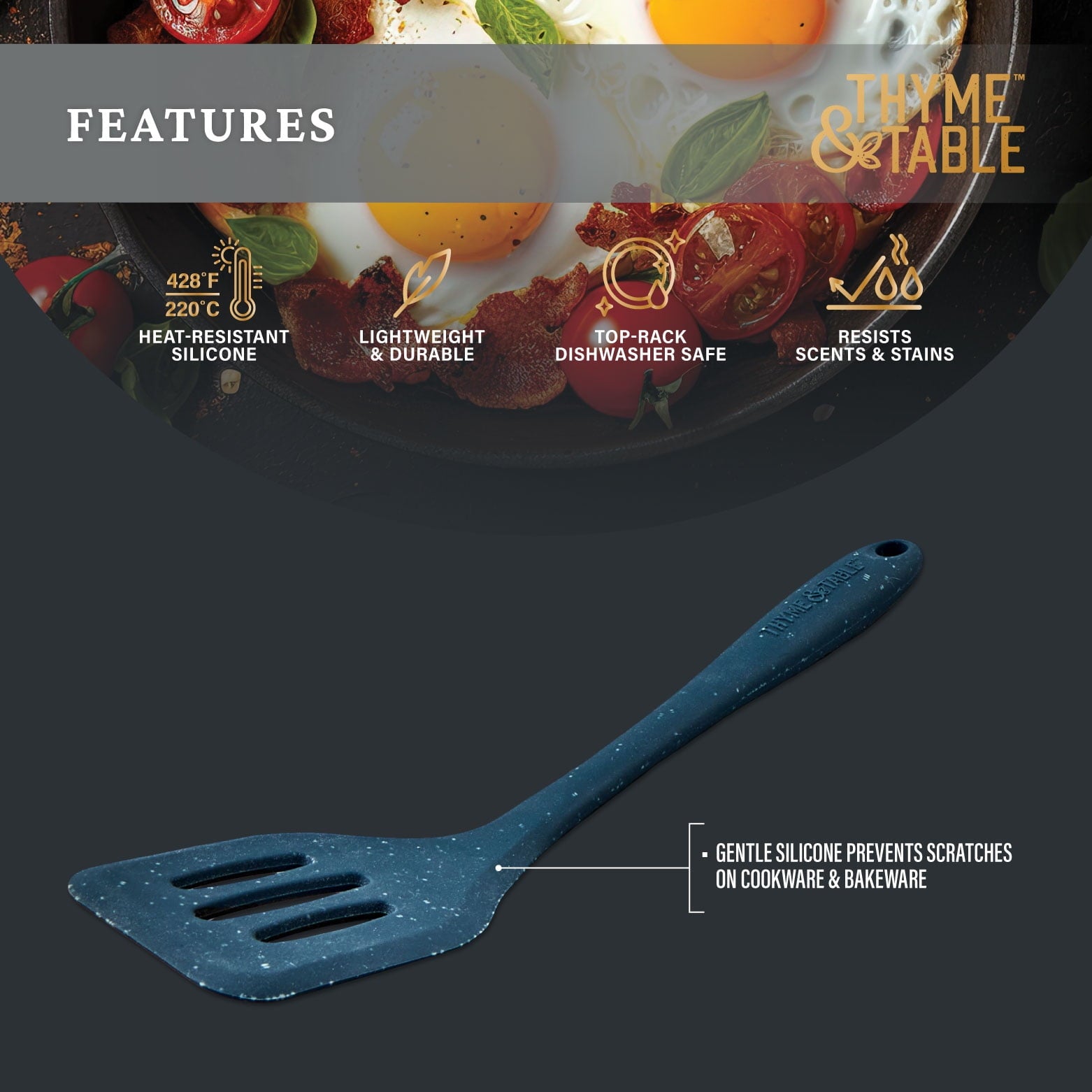 Thyme &amp; Table Silicone Slotted Turner, Speckled Blue