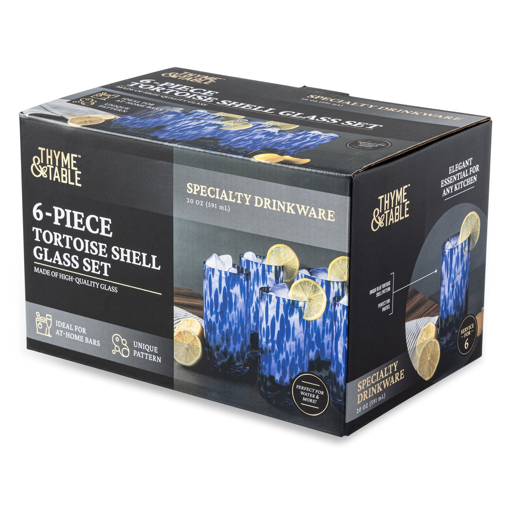 Thyme &amp; Table 20 fl oz Blue Tortoise Drinking Glasses, Set of 6