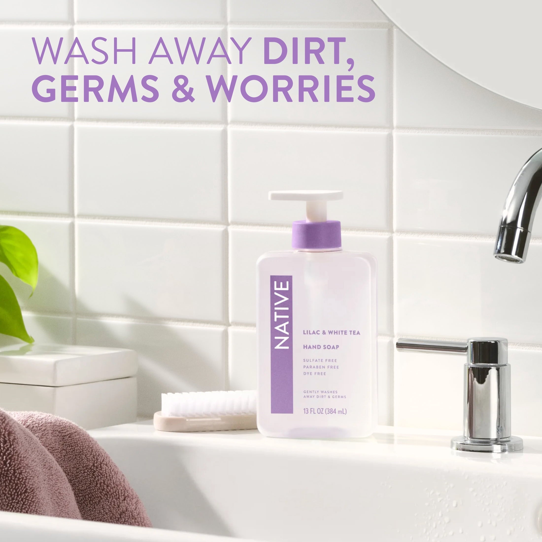 Liquid Hand Soap, Lilac &amp; White Tea, Non-drying, Naturally Derived Cleansers, Sulfate Free, 13 fl oz