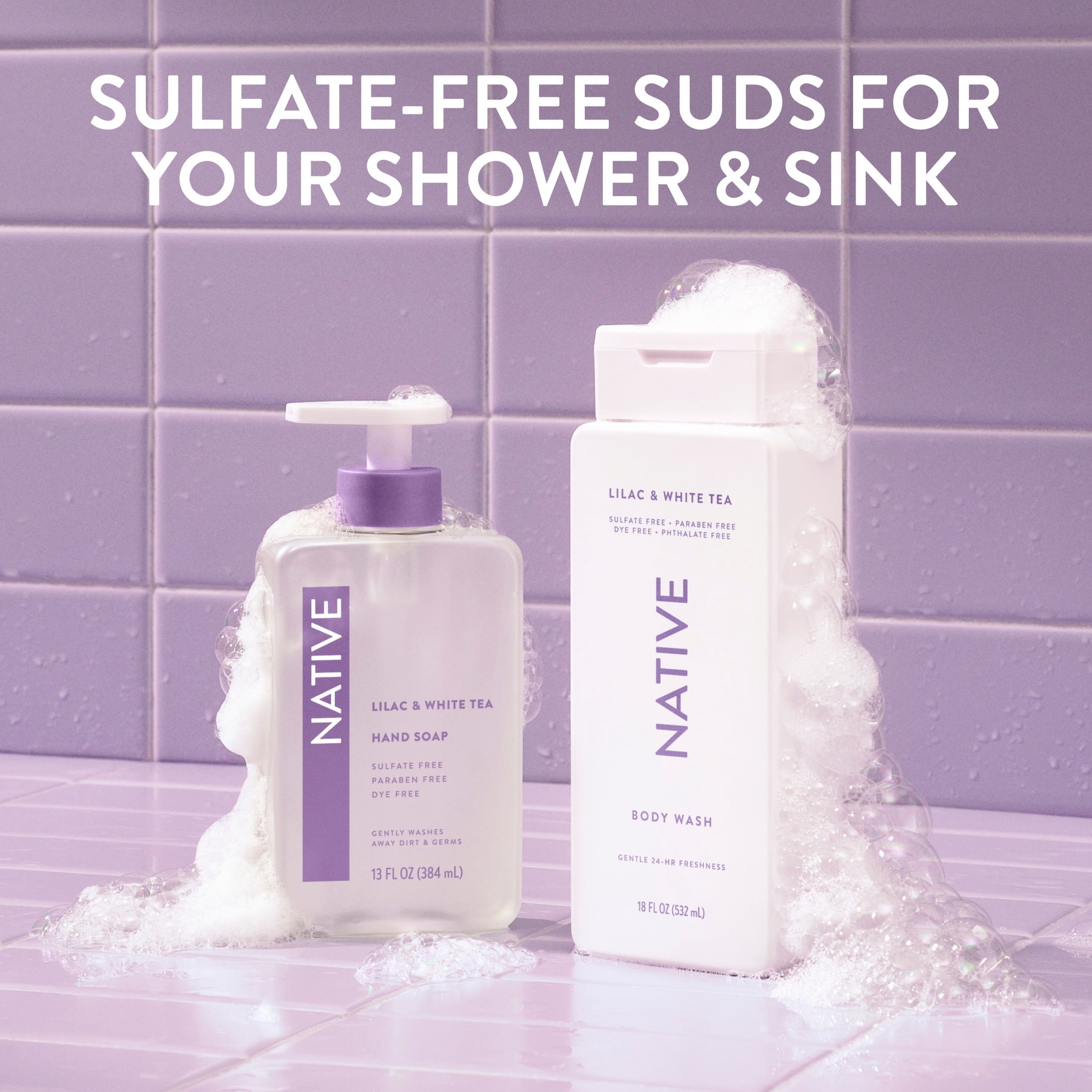Liquid Hand Soap, Lilac &amp; White Tea, Non-drying, Naturally Derived Cleansers, Sulfate Free, 13 fl oz