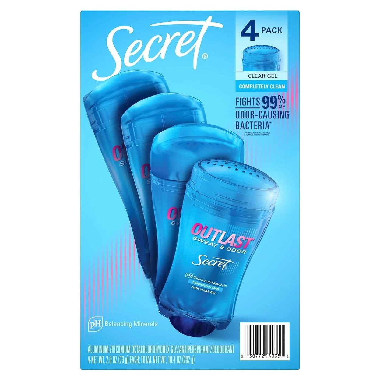 Outlast Clear Gel Deodorant Completely Clean 2.6 Ounce (Pack of 4)