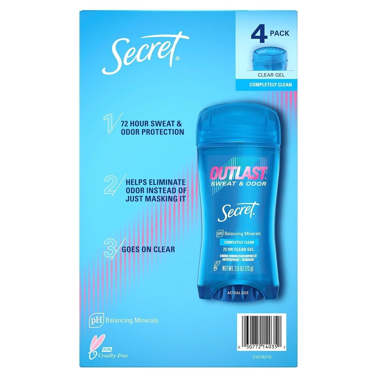 Outlast Clear Gel Deodorant Completely Clean 2.6 Ounce (Pack of 4)