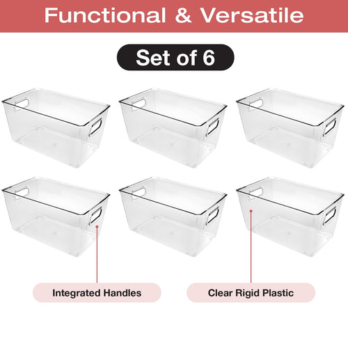 10.12" x 6.02" x 5.31" Rigid Plastic Clear Storage Bins for organizing and storing household goods, food, or Office supplies (Pack of 6) - EGP-HD-0370