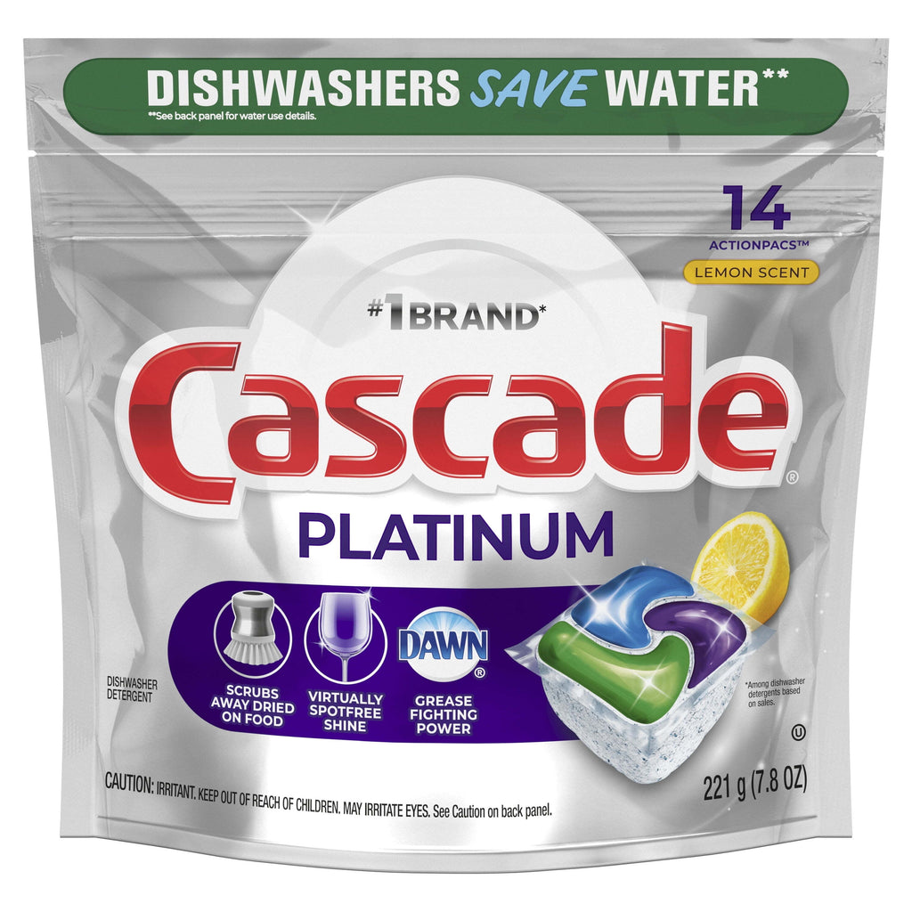 Platinum Dishwasher Pods, Action Pacs Dishwasher Detergent, Dishwasher Tabs, Lemon, 14 Count