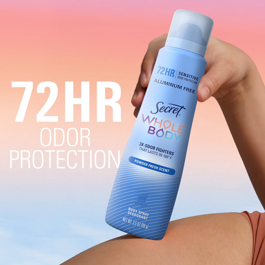 Secret Whole Body Deodorant Spray for Women, Powder Fresh Scent, Aluminum Free Deodorant, 72 HR Odor Protection, 3.5oz