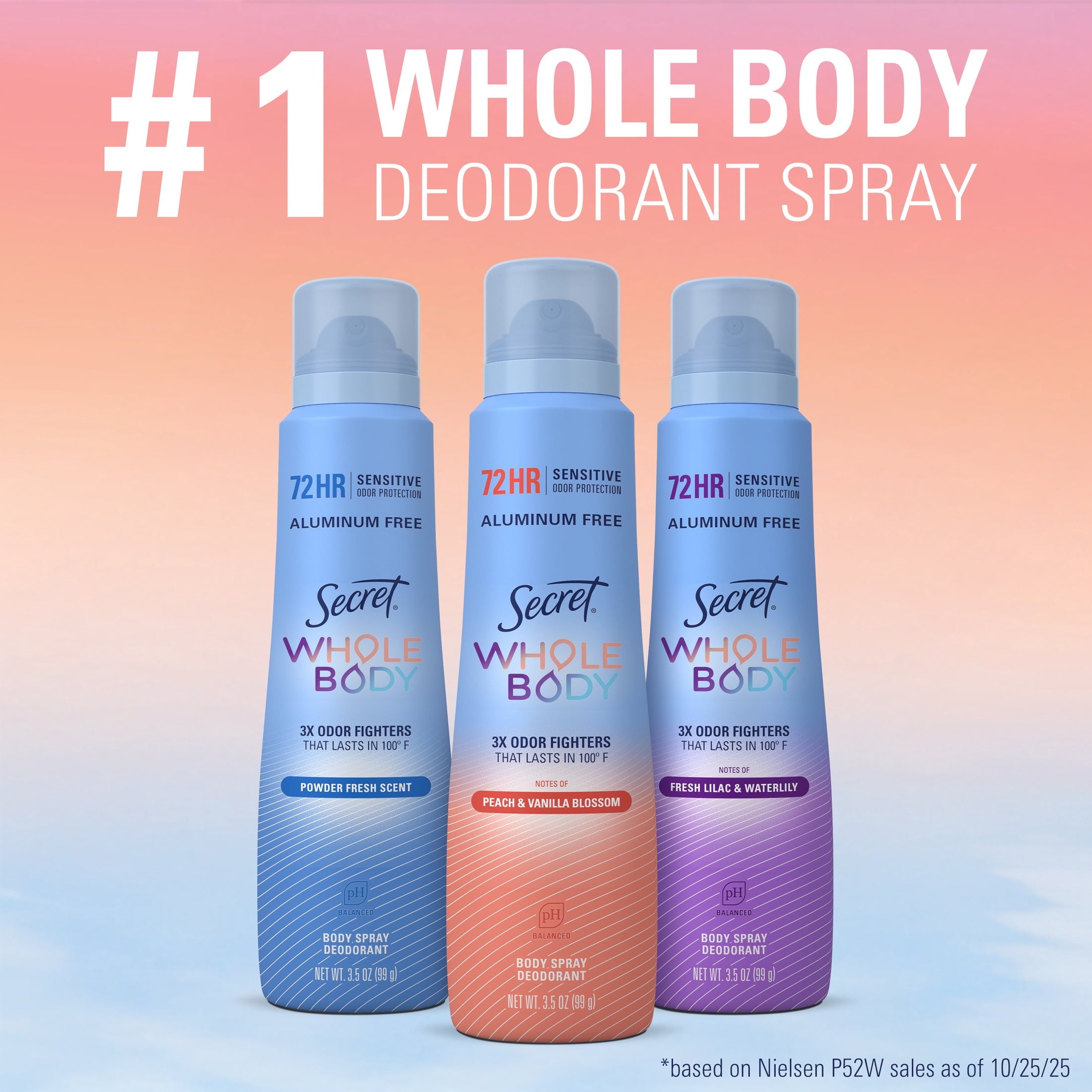 Secret Whole Body Deodorant Spray for Women, Powder Fresh Scent, Aluminum Free Deodorant, 72 HR Odor Protection, 3.5oz