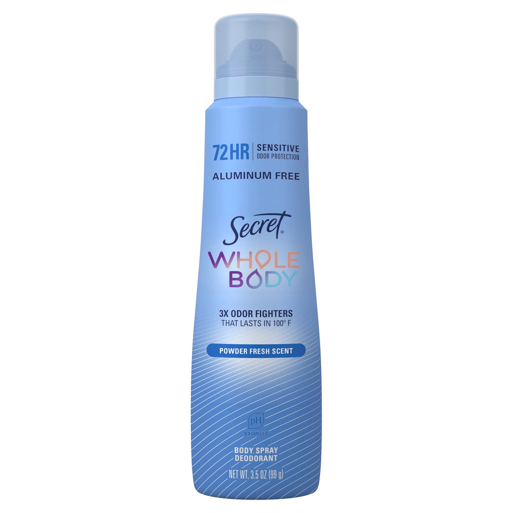 Secret Whole Body Deodorant Spray for Women, Powder Fresh Scent, Aluminum Free Deodorant, 72 HR Odor Protection, 3.5oz